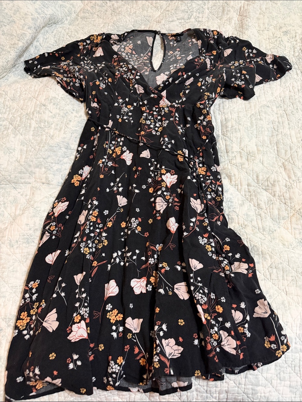 torrid Black Floral Wrap Dress with Pink & Orange Blossoms